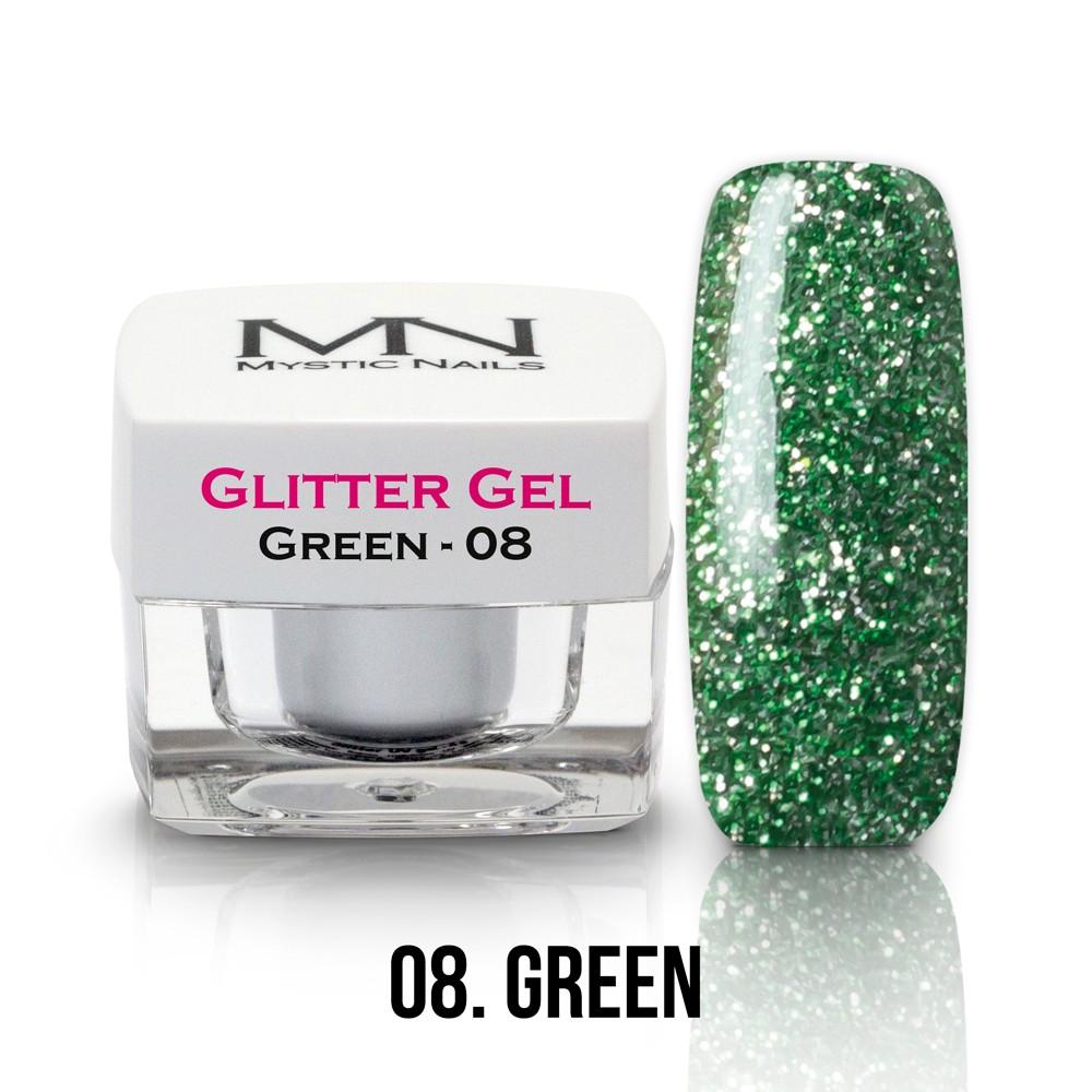 Glitter gél - No.8 - Green - Zelená